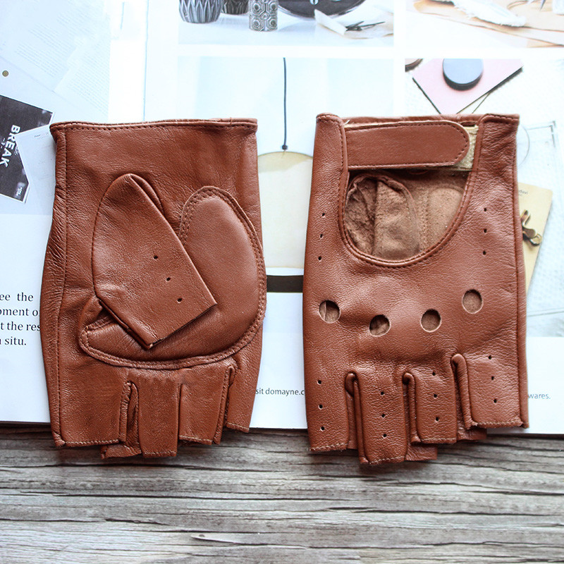 Leather Driving Glove - Gants en cuir demi-doigt en peau