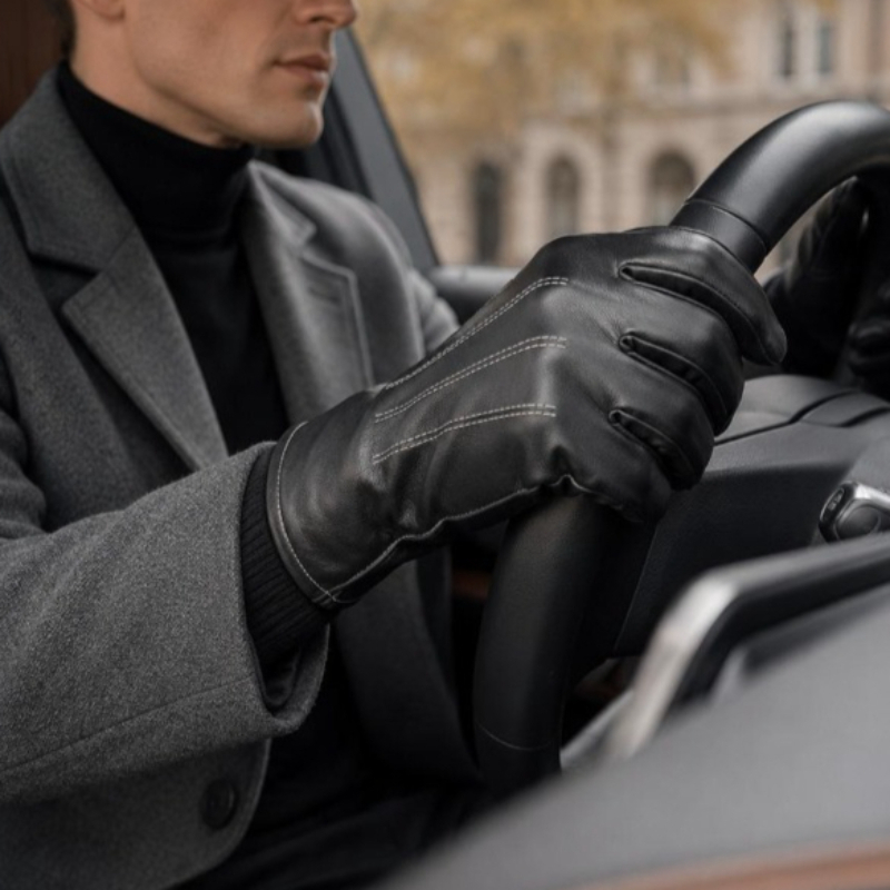 Gants en cuir PU thermique uni - Leather Driving Glove avis et prix