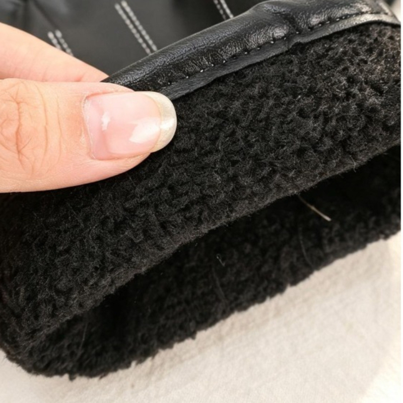 Gants en cuir PU thermique uni - Leather Driving Glove avis et prix